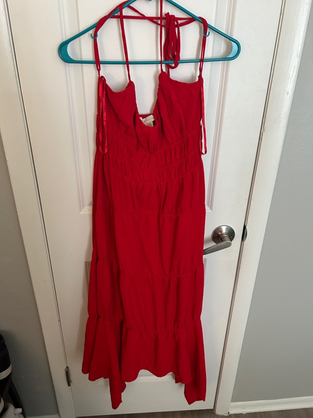 Monteau Red Midi Dress with Tiered Skirt